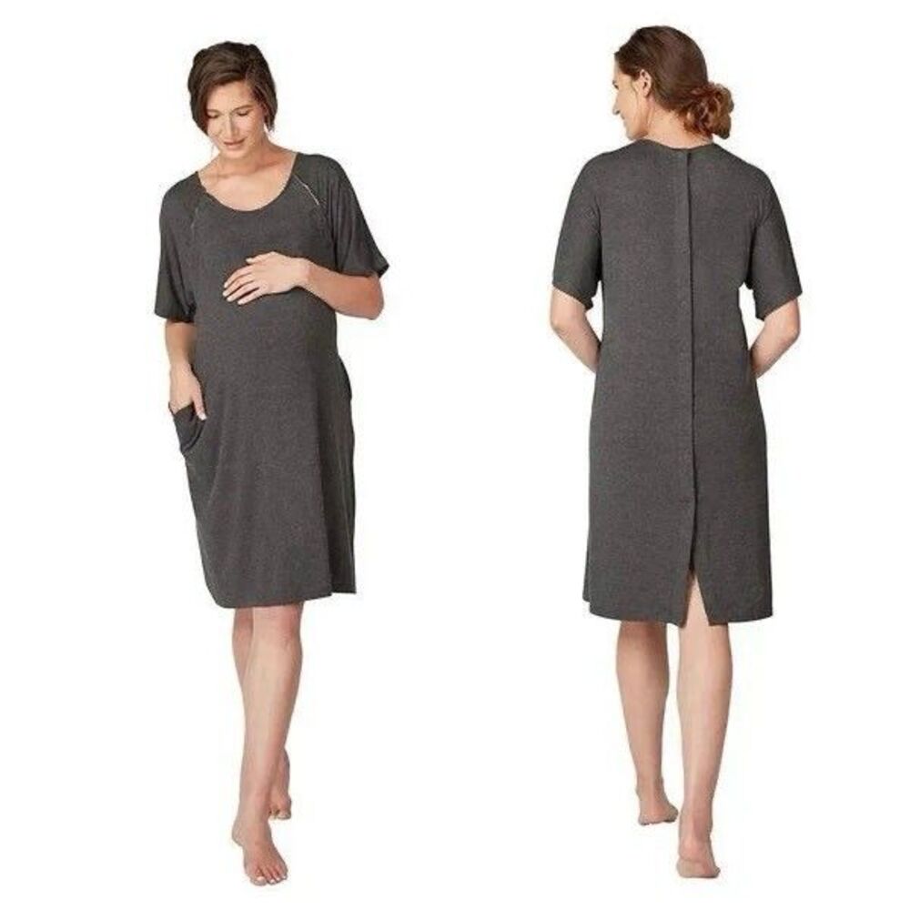 Frida Mom Delivery Nursing Gown Dark Gray OS Snap Front Back Labor Hospital